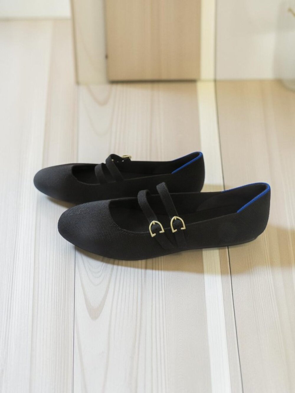 Rothy's "The Double Buckle Mary Jane" Black w/Blue Trim, Size 8 - NWOT - Picture 7 of 10